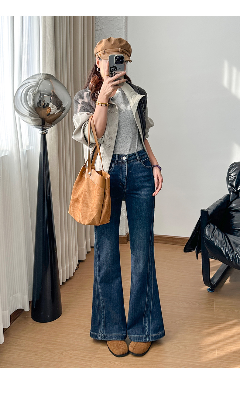 Jiawei 2025 Winter coffee-soled fleece flared jeans for women, thickened and fleece for warmth, Zhongshan pic 9