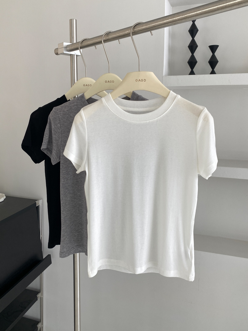 GAGD Tencel wool shoulder short-sleeved T-shirt for women, Millennium, sweet and cool, waist-tightening sport short-sleeved T-shirt top for spring pic 36