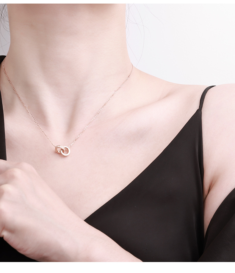 New internet-famous necklace, versatile for women, niche design, high-end and elegant double-ring collarbone sweater chain, silver jewelry wholesale pic 21