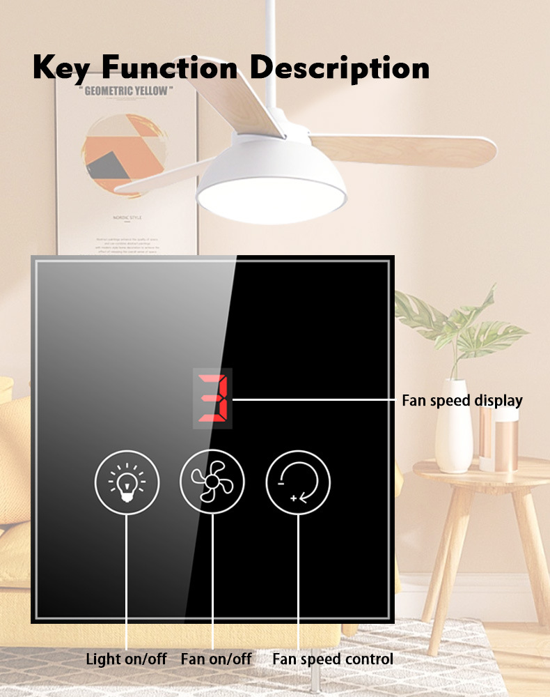 Tuya smart switch, European standard smart switch, WIFI fan light switch, digital display smart switch pic 3