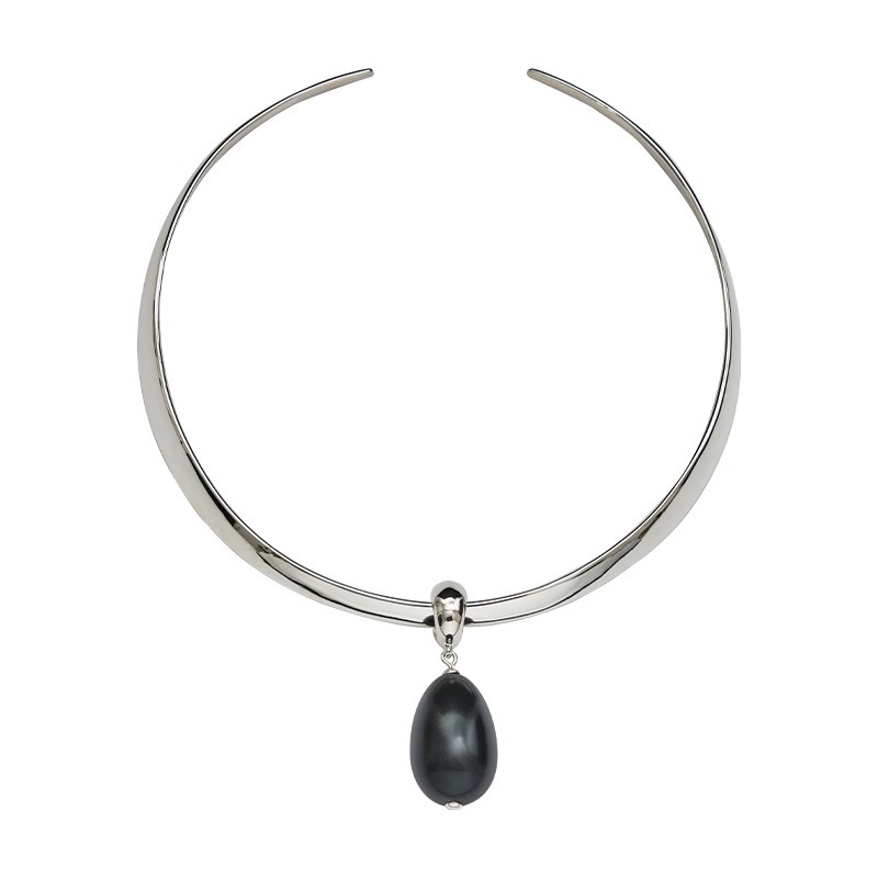 欧美小众复古黑玛瑙水滴项链耳环戒指女大号夸张黑色椭圆形耳钉详情5