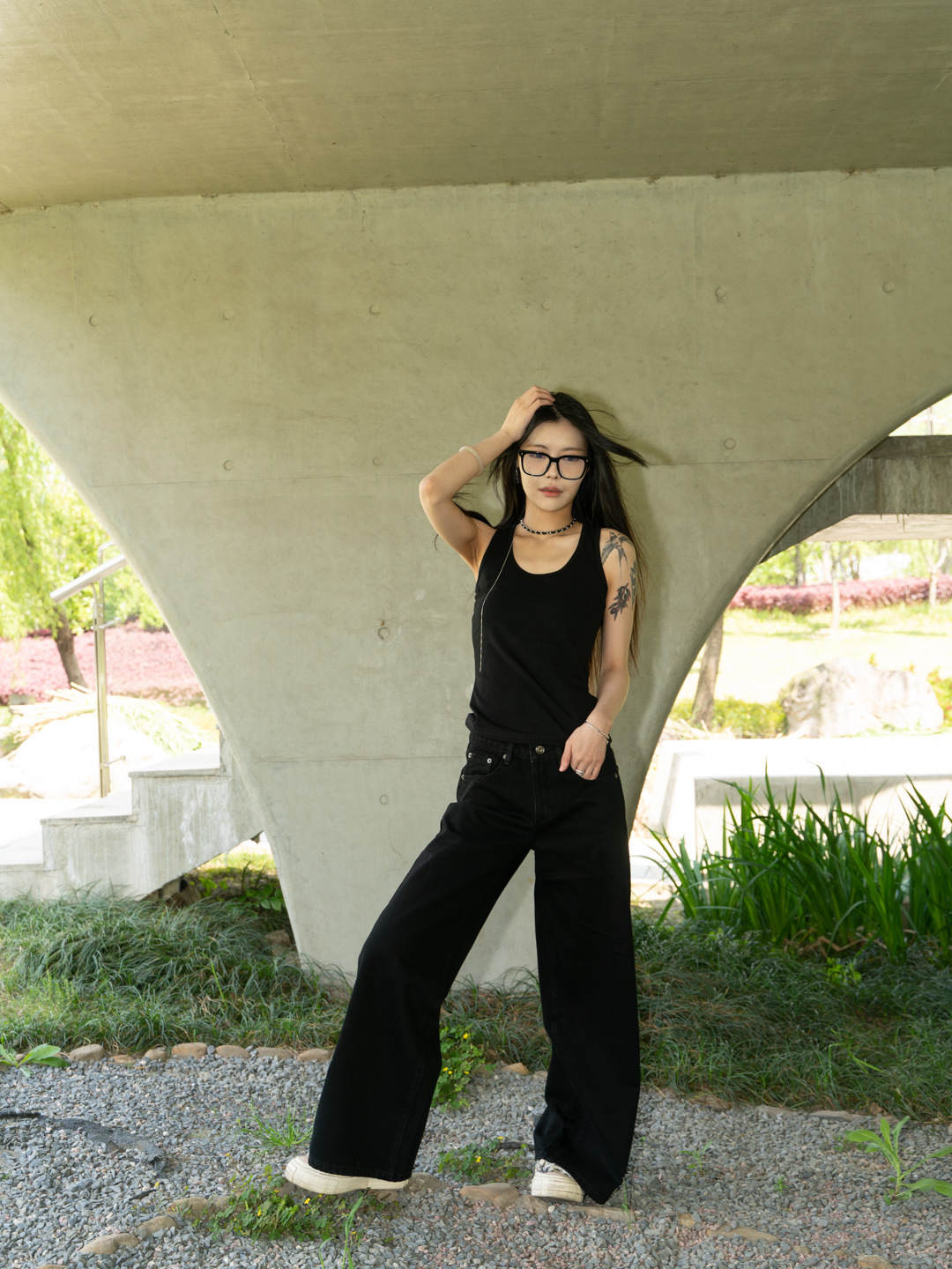 New simple and casual style, versatile wide-waist, slimming black loose wide-leg jeans for women 3048 pic 11