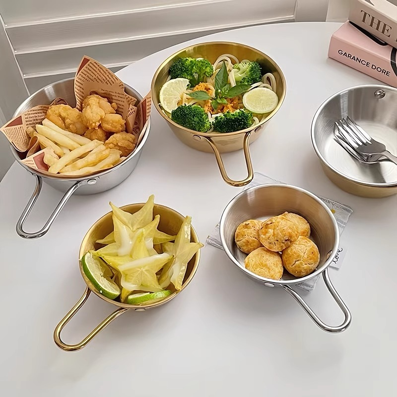 Korean-style ins stainless steel French fries bowl, fried chicken bowl, Western snack bowl with handle, anti-drop, fruit dessert salad bowl pic 2