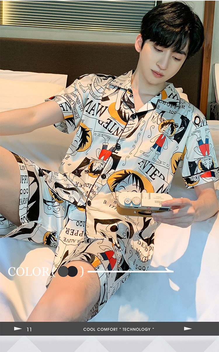 夏季新款冰丝男士睡衣短袖短裤薄款韩版夏天学生青少年家居服套装详情13