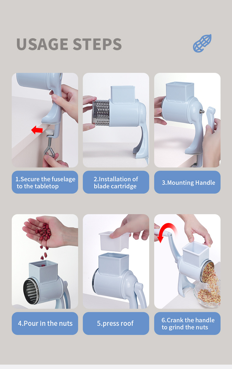 Cross-border Amazon hand-cranked peanut grinder, cheese shred, nut grinder, multi-functional drum grinder pic 6