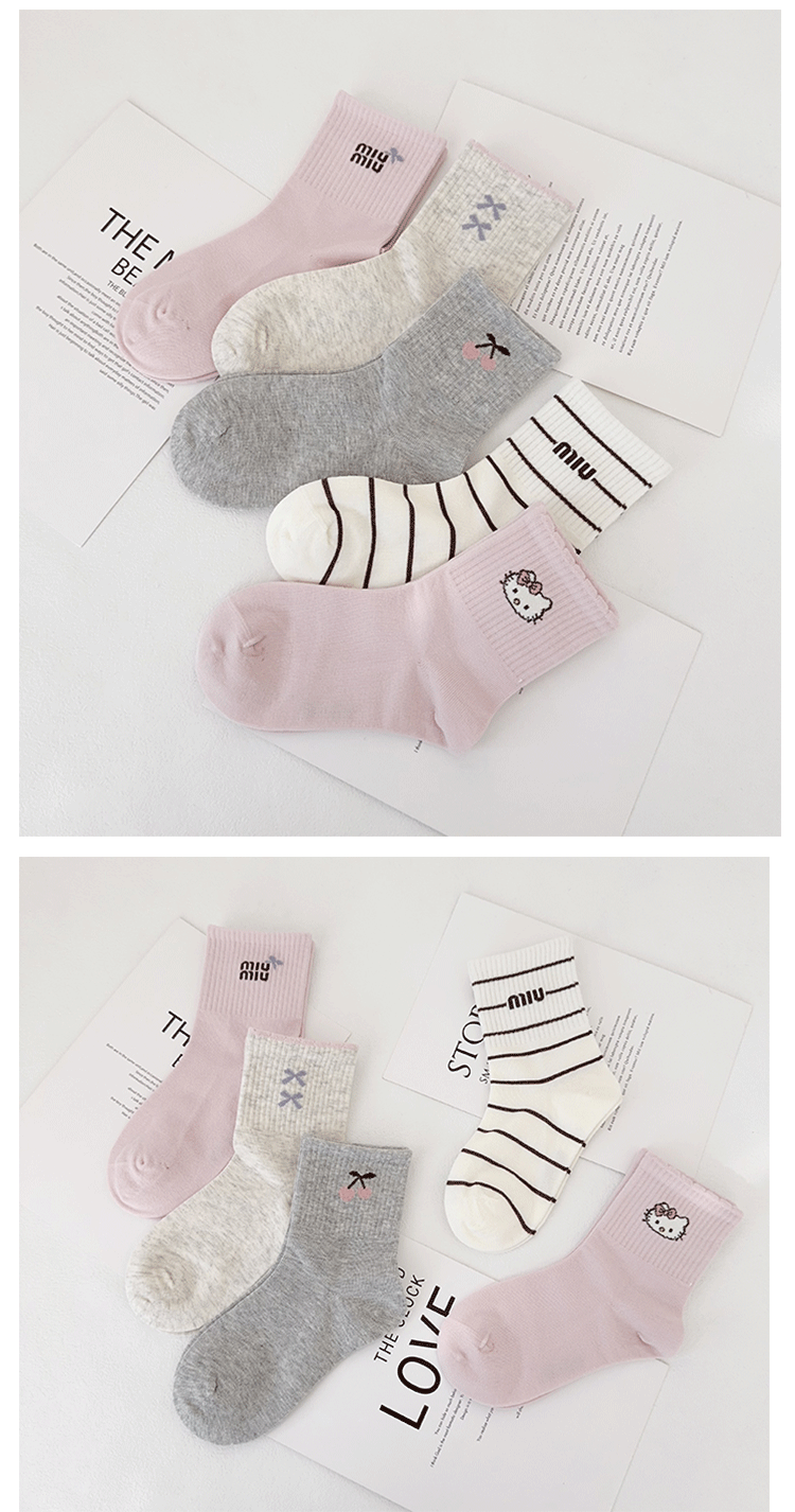 懿双双儿童袜子冬季新款韩版字母中筒袜精梳棉卡通蝴蝶结少女棉袜详情2