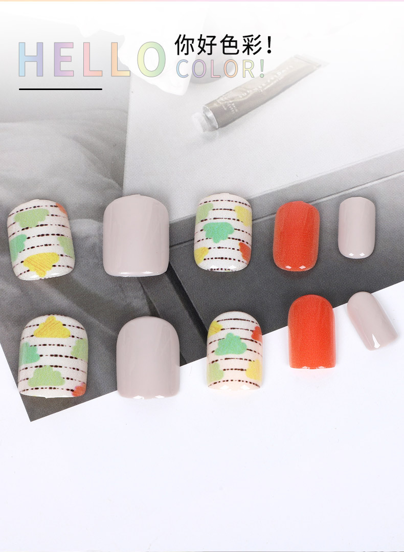 Checkered heart-shaped nail art mixed color printed false nail, colored stripe bow wearable nail, 24-piece finished nail pic 7
