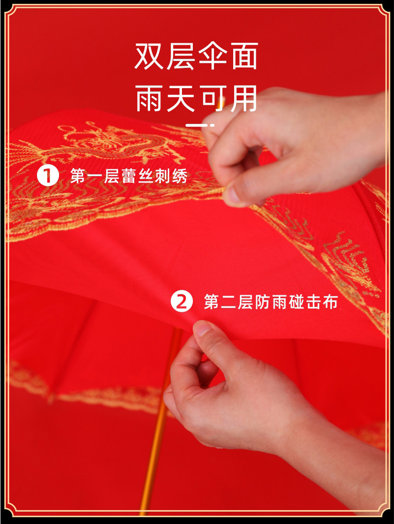 双层龙凤呈祥红伞结婚新娘出嫁出门新娘伞红色雨伞伞喜庆婚礼婚伞详情5