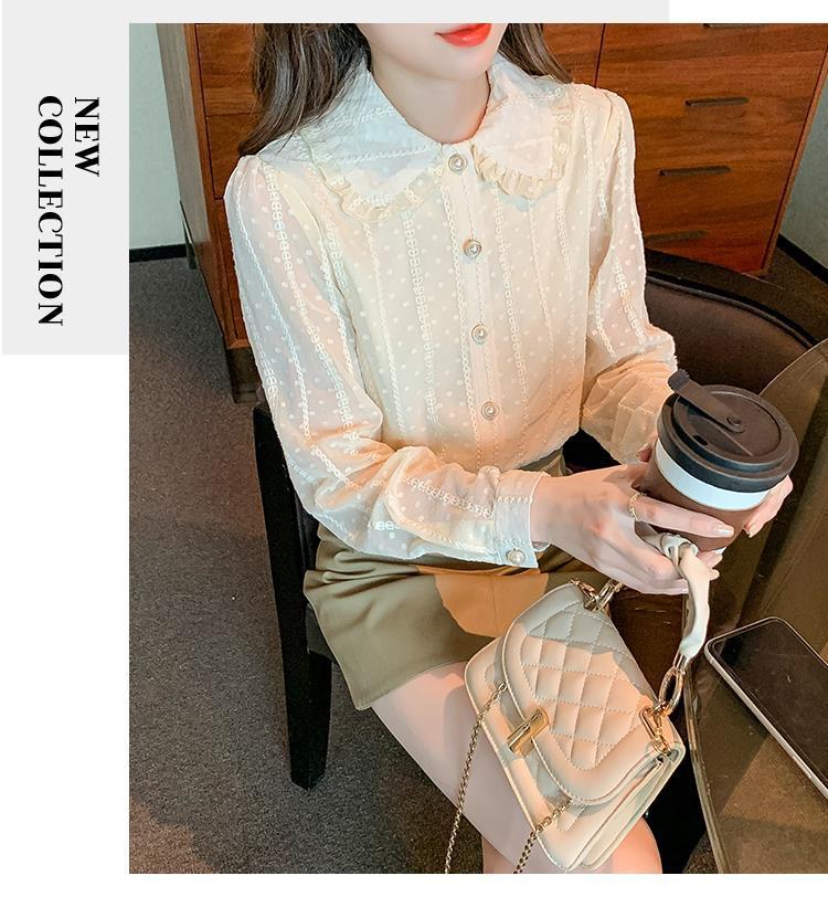 洋气蕾丝雪纺衫女长袖2025秋冬新款加绒加厚打底衫木耳边翻领衬衫详情17