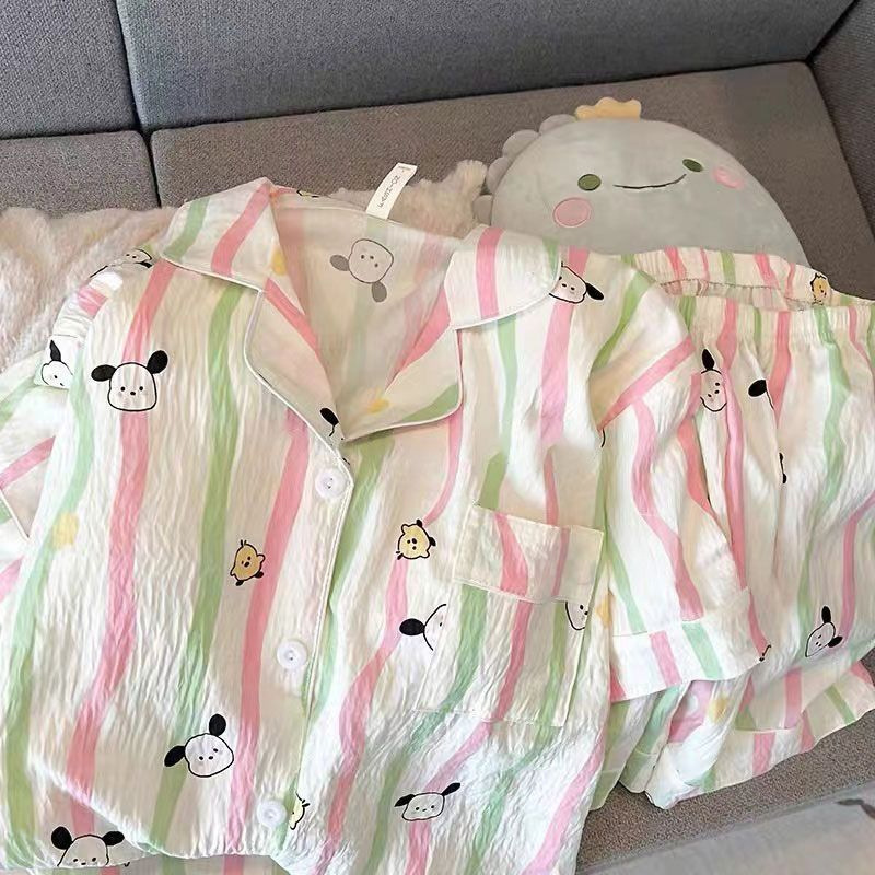 Pajama Women Summer Cloud Cotton 2024 New Style sweet and cute cardigan casual short-sleeved and short-shorts home wear set pic 34