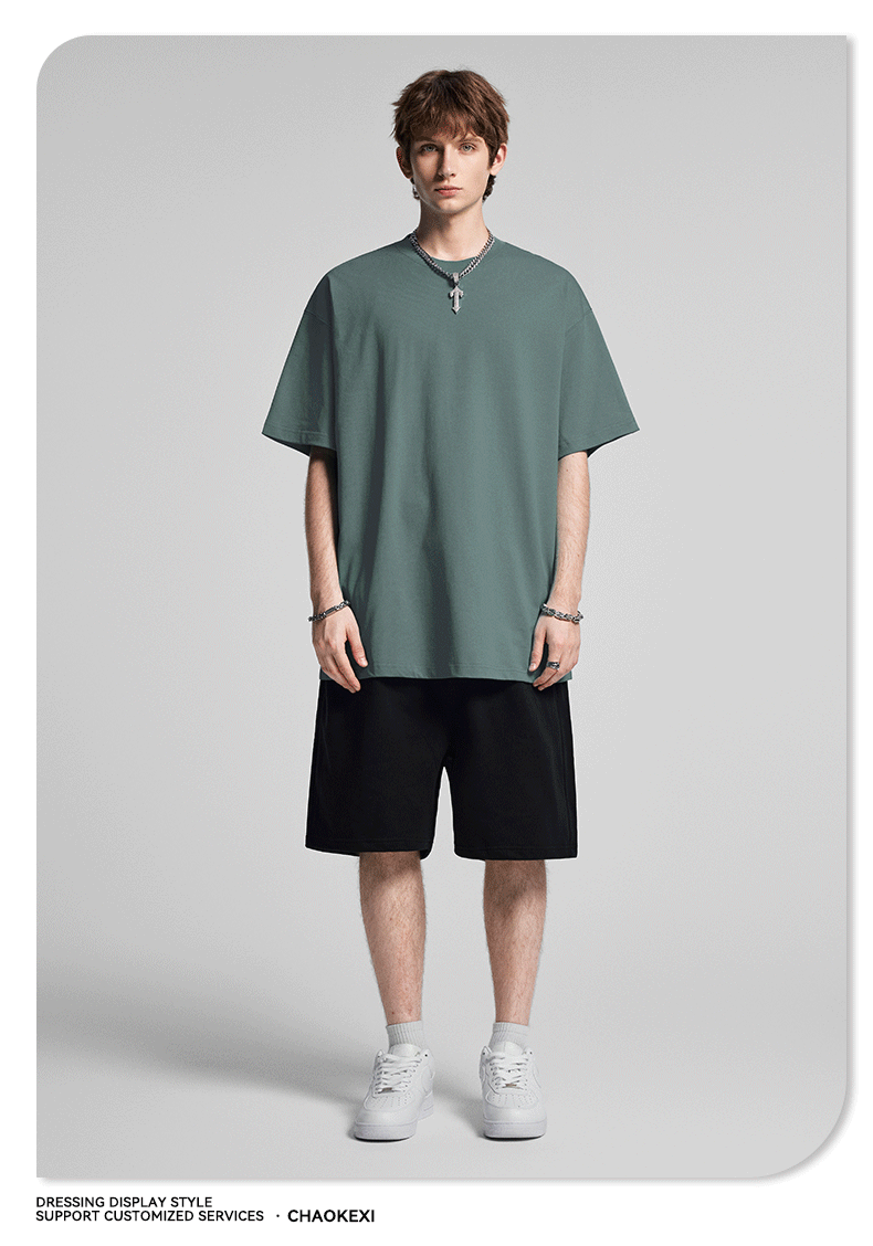 CKX2026夏季美式275g高品质潮牌纯棉t落肩纯色男潮青少年短袖T恤详情79