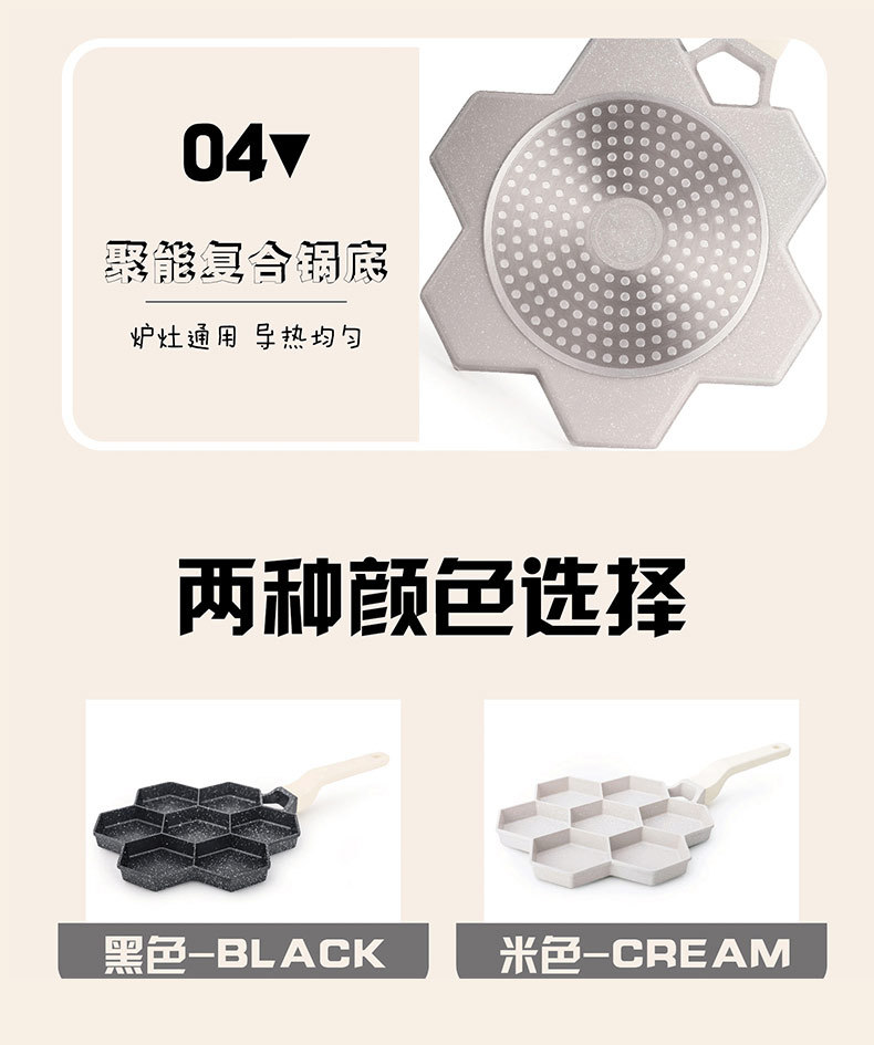 Hexagonal grid frying pan, stainless steel frying pan, three-layer steel frying pan, flat pan for egg frying, kitchenware, iron plate for grilling and baking pic 8