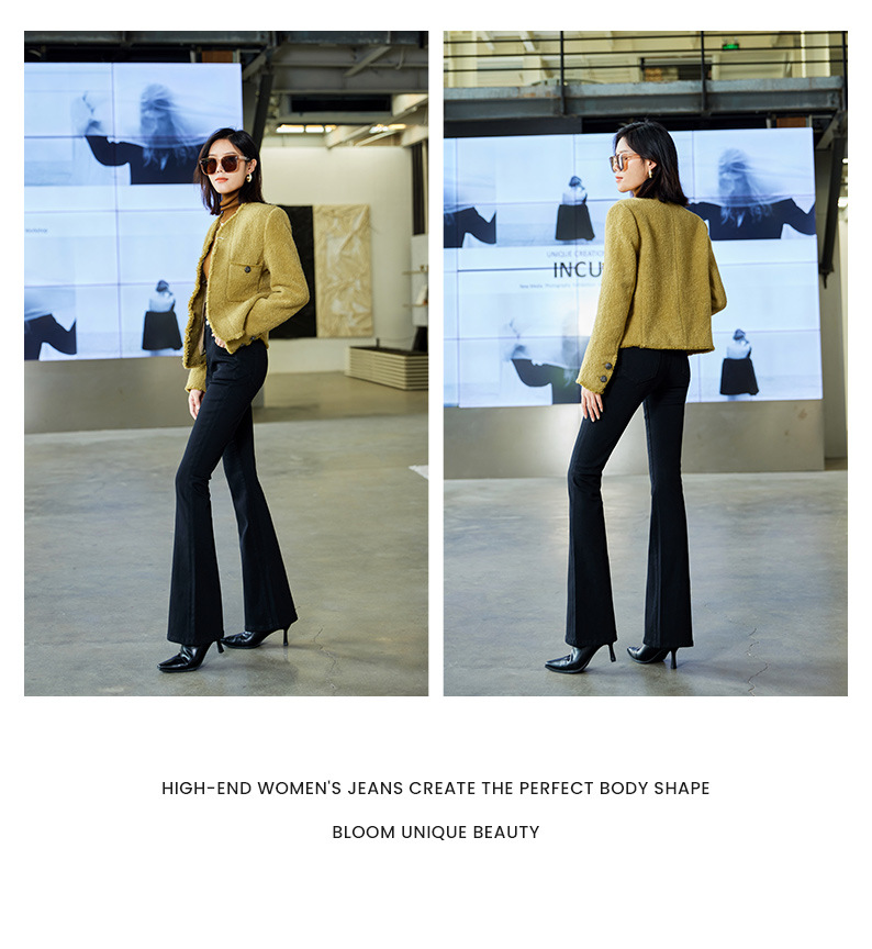 加绒/黑色高腰微喇叭牛仔裤女Jeans 巨显瘦纯紧身提臀25秋冬新款详情10