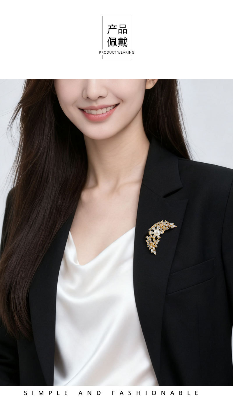 The light luxury and high-end two-color star and moon brooch with copper micro-inlaid zircon is exquisite and versatile, suitable for both men and women pic 7
