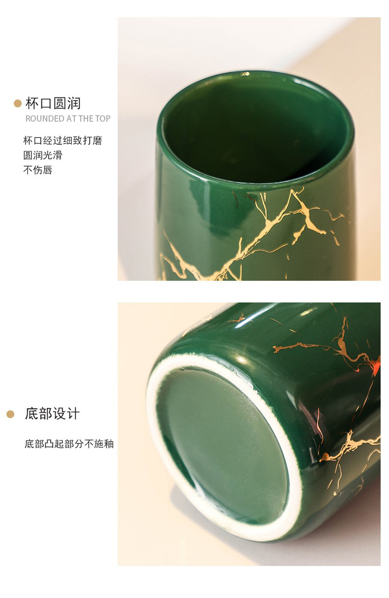 Simple and creative couple washbasin cups, home bathroom ceramic toothbrush cups, marble-patterned handless mouthwash cups pic 11