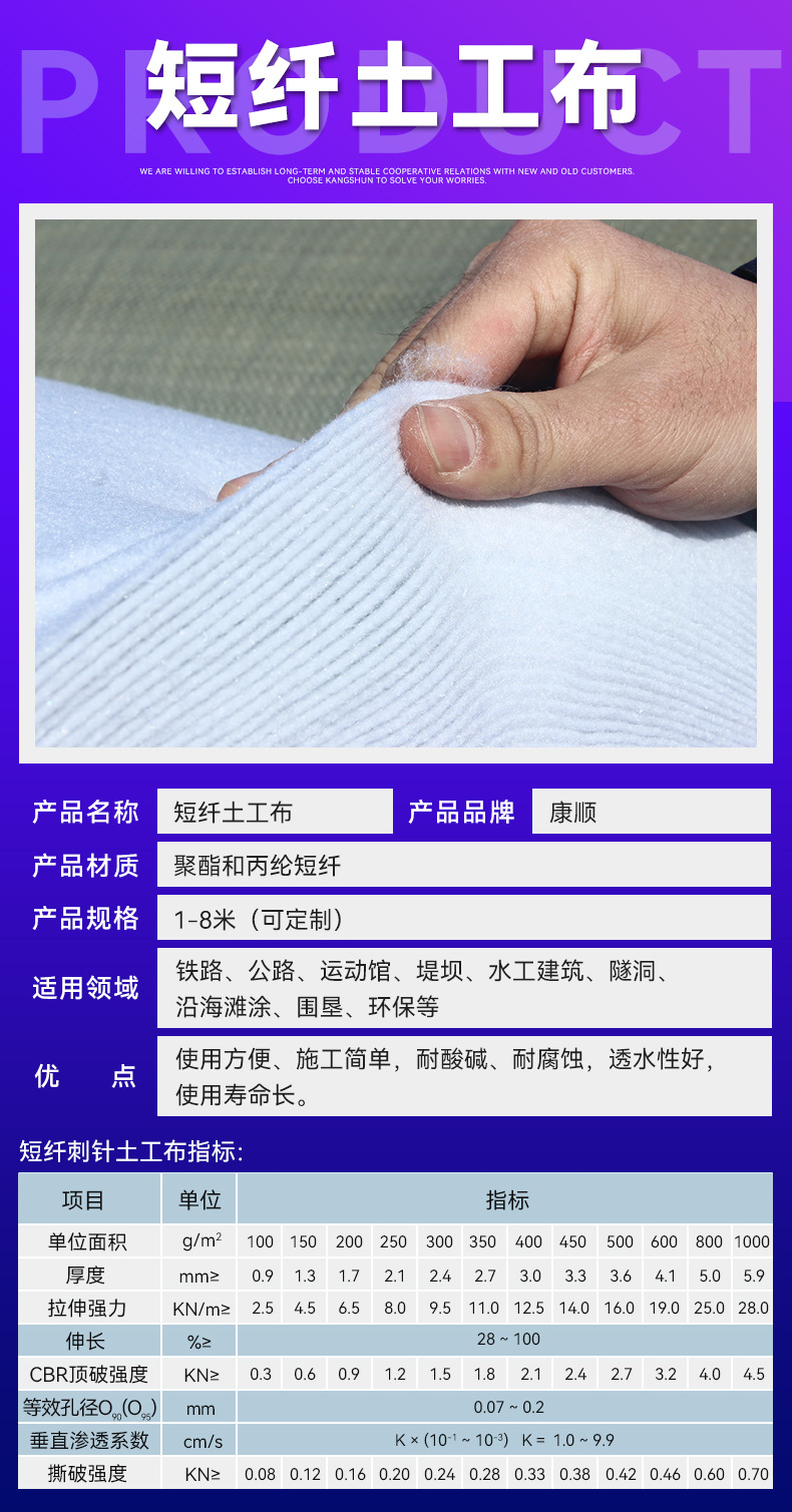 Non-woven fabric short-fiber geotextile for highway maintenance, river slope protection, isolation, dust-proof, road surface insulation, horticultural planting pic 3