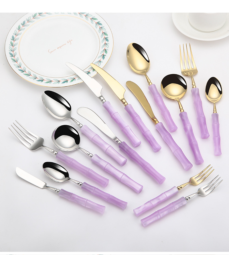 高颜值绿色亚克力竹节304不锈钢刀叉勺冰川白亚克力餐具酒店刀叉详情10