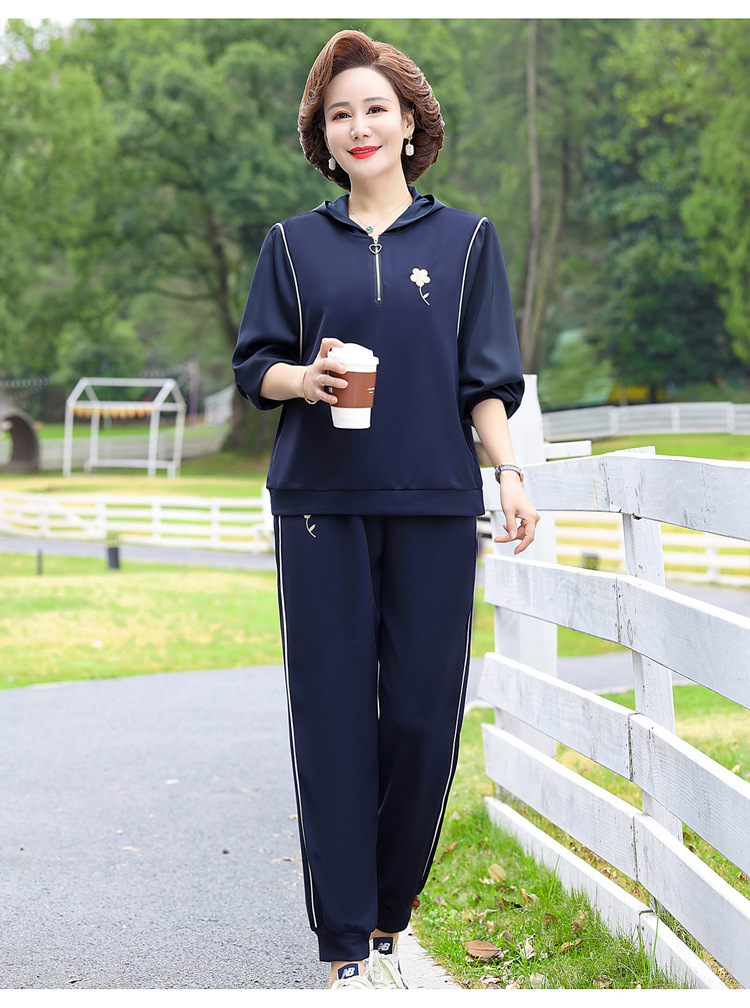 中年妈妈春装休闲运动服套装洋气大码中老年长袖卫衣女春秋两件套详情