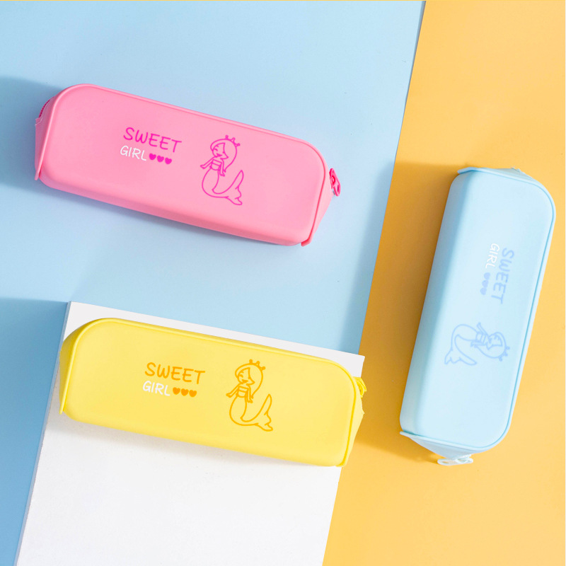 Mermaid silicone pen cases in multiple colors available for export as study stationery boxes pic 1
