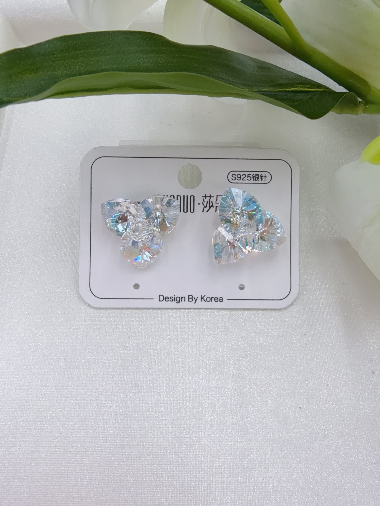 施家水晶奥地利S925银针韩系小巧精致三叶草耳环ins风女耳饰详情5
