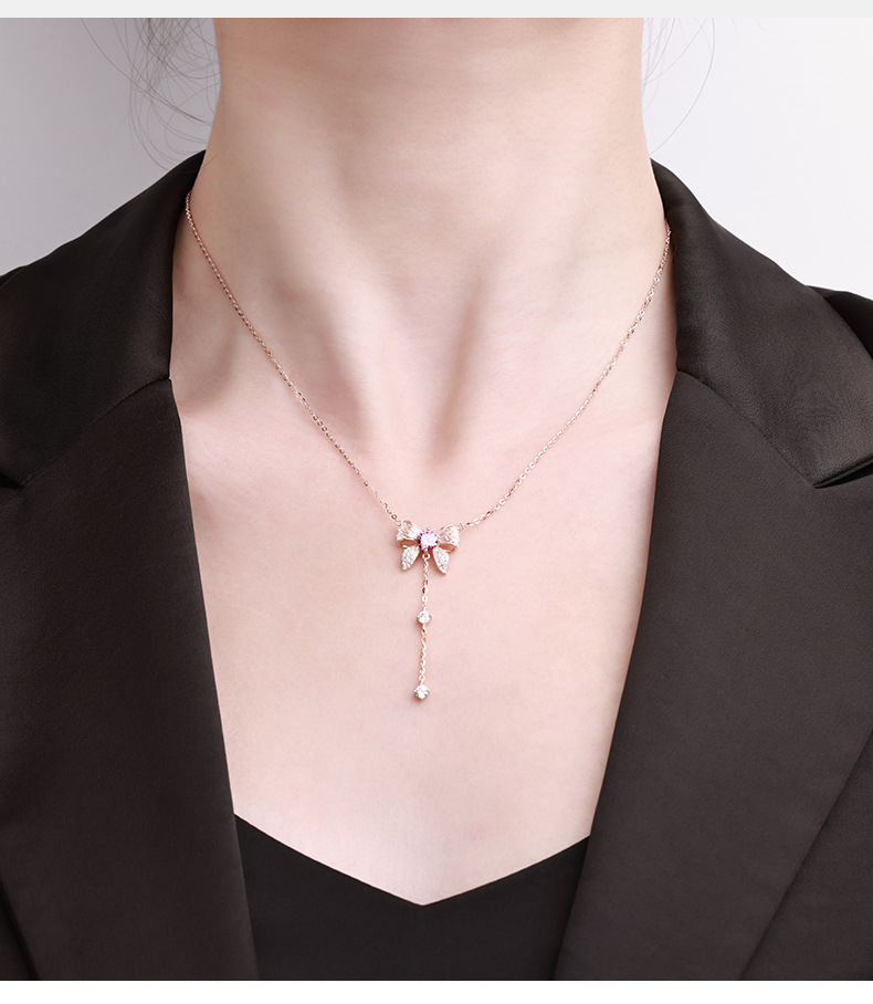 Sterling silver necklace, tassel bow necklace, accessory, high-end and elegant, ins style sweater chain, new accessory necklace pic 4