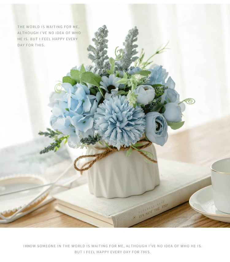 北欧仿真花套装陶瓷麻绳花瓶玫瑰花 仿真植物盆栽家居装饰假花盆详情10