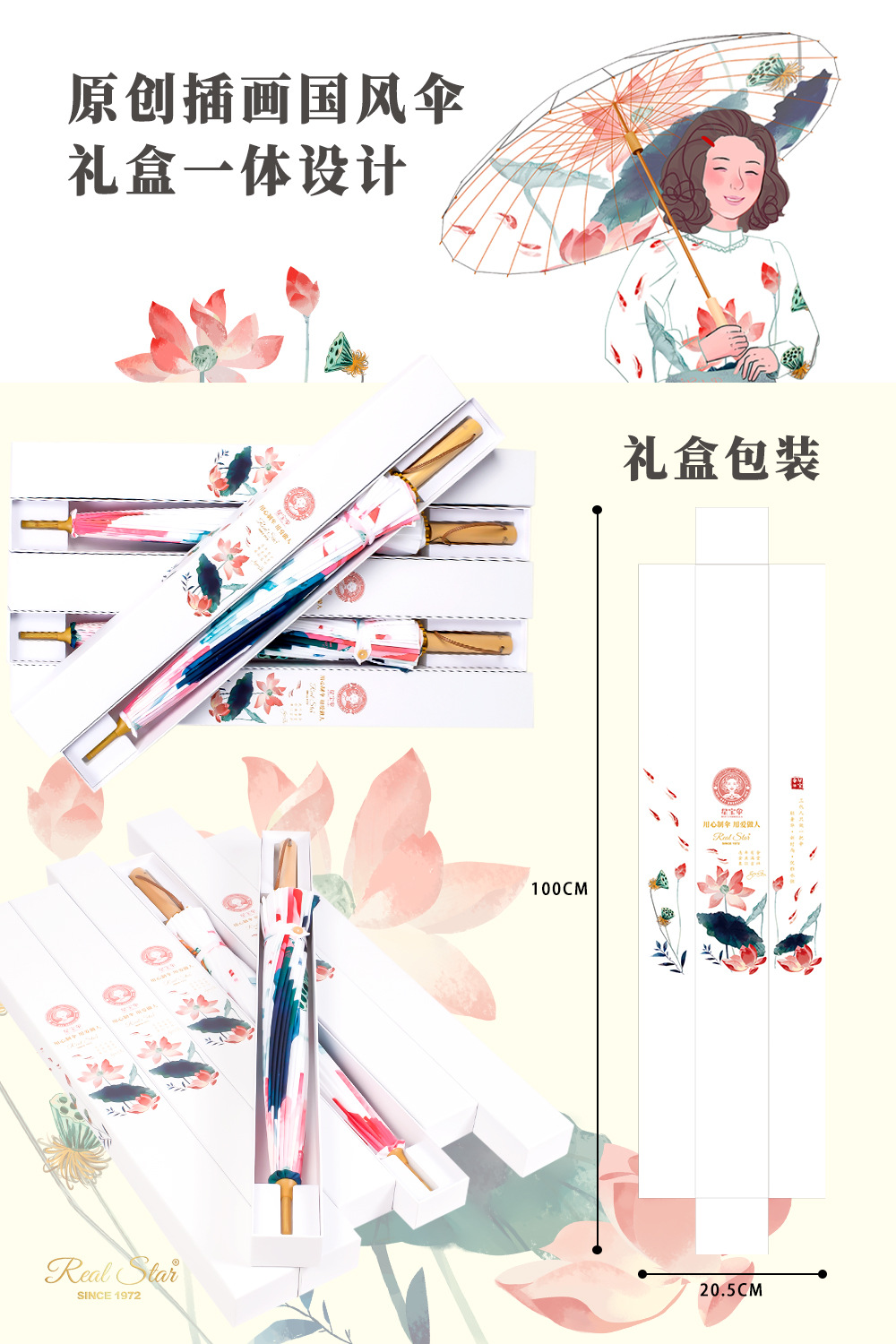 国风仿油纸伞水墨画布伞防雨搭配汉服装饰道具荷花芙蕖详情9