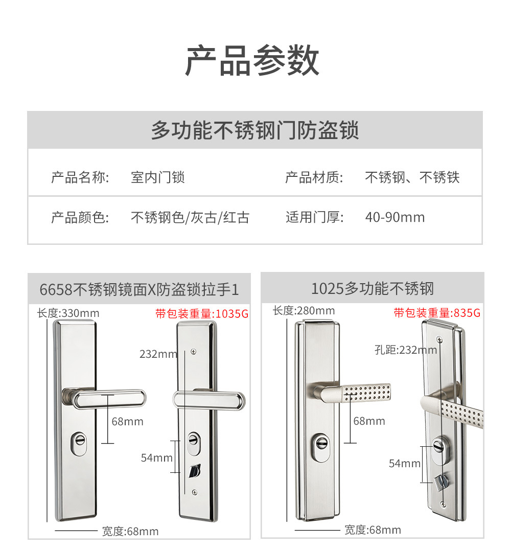 防盗门锁家用通用型门把手入户大门锁具铁门房门锁面板配件大全详情9