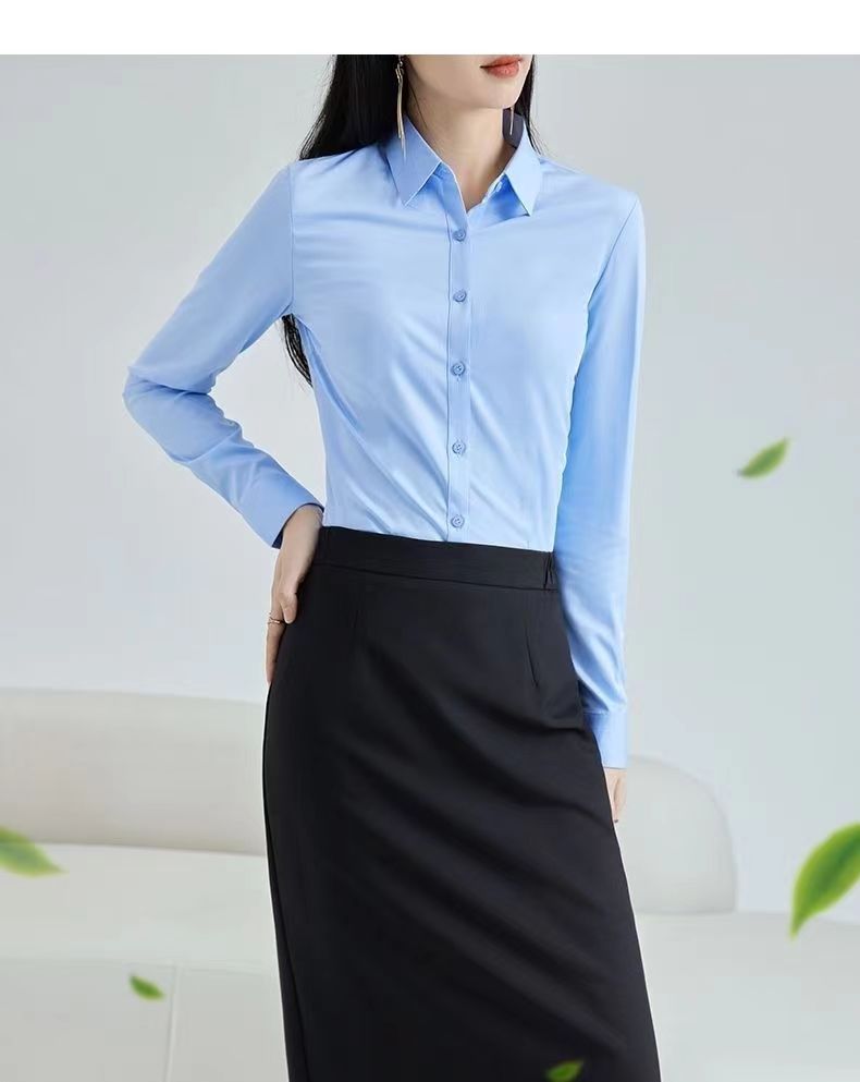 白色加绒衬衫女长袖秋冬加厚保暖职业装大码工装工作服百搭衬衣女详情13