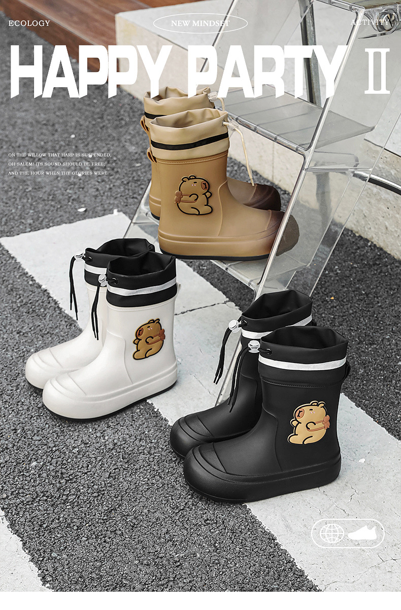 网红卡通时尚雨鞋女款外穿收口防水鞋防滑亲子雨靴女学生可爱胶鞋详情2