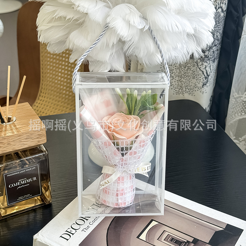 跨境教师节苏醒香皂花透明盒永生花束玫瑰送朋友创意伴手礼花束详情9