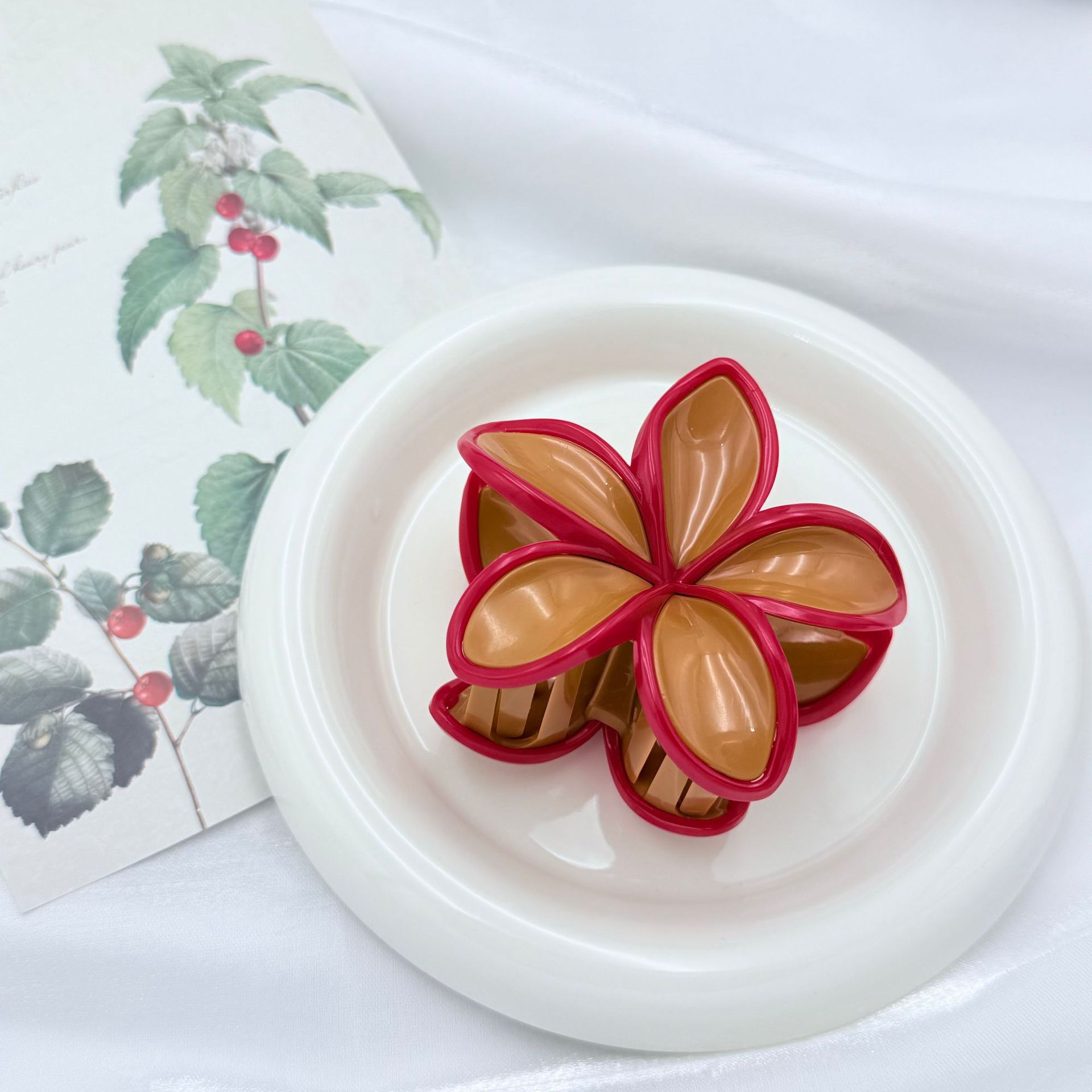 韩版爆款ins拼接花朵抓夹质感高级温柔半扎百搭发饰女鲨鱼夹详情5