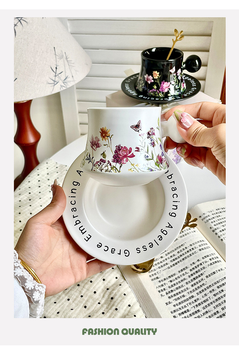 High-quality ceramic coffee cup and saucer set gift box, high-end and exquisite underglaze color afternoon tea cup as a souvenir pic 7
