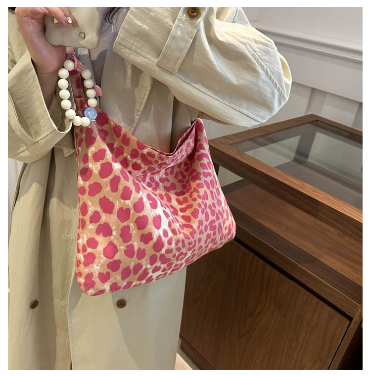 Leopard print canvas bag for women, 2024 new style, trendy Korean college style tote bag, casual large-capacity hand-held shoulder bag pic 32