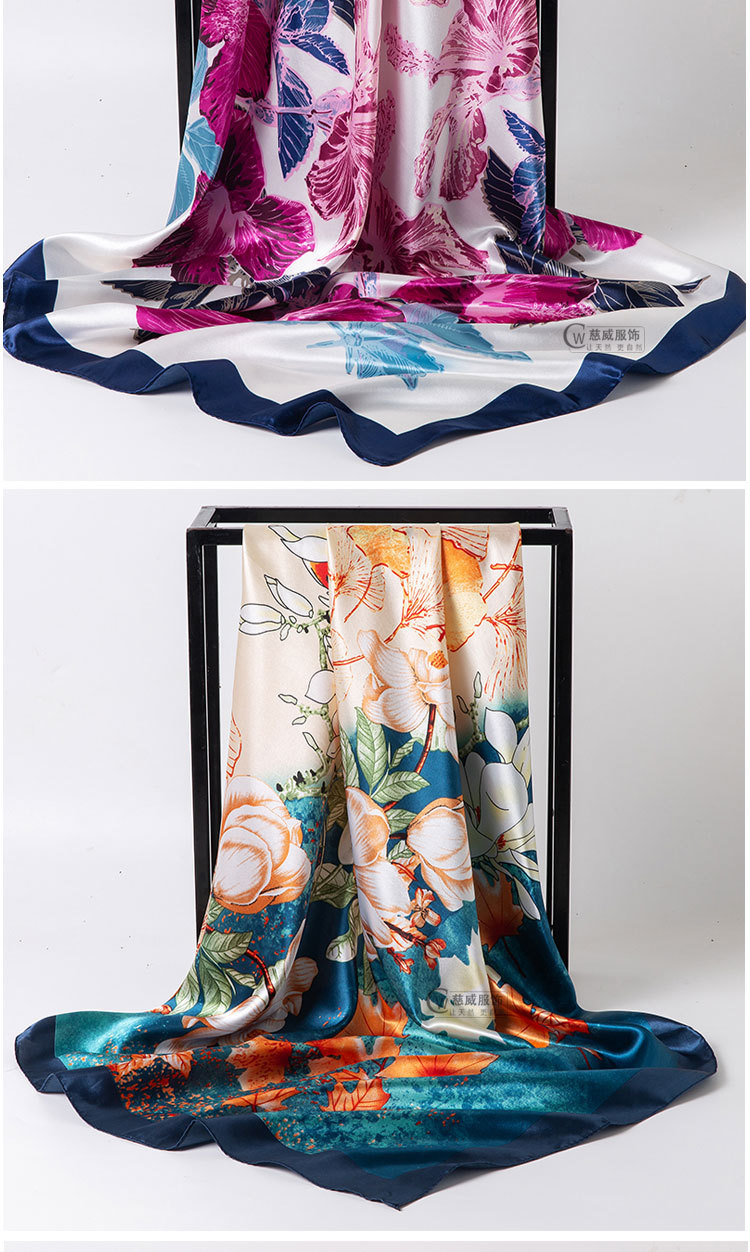 Chinese trend direct sales for overseas gift-giving, Chinese-style 90*90cm large square scarf, faux silk scarf, shawl, spring and autumn new style pic 8