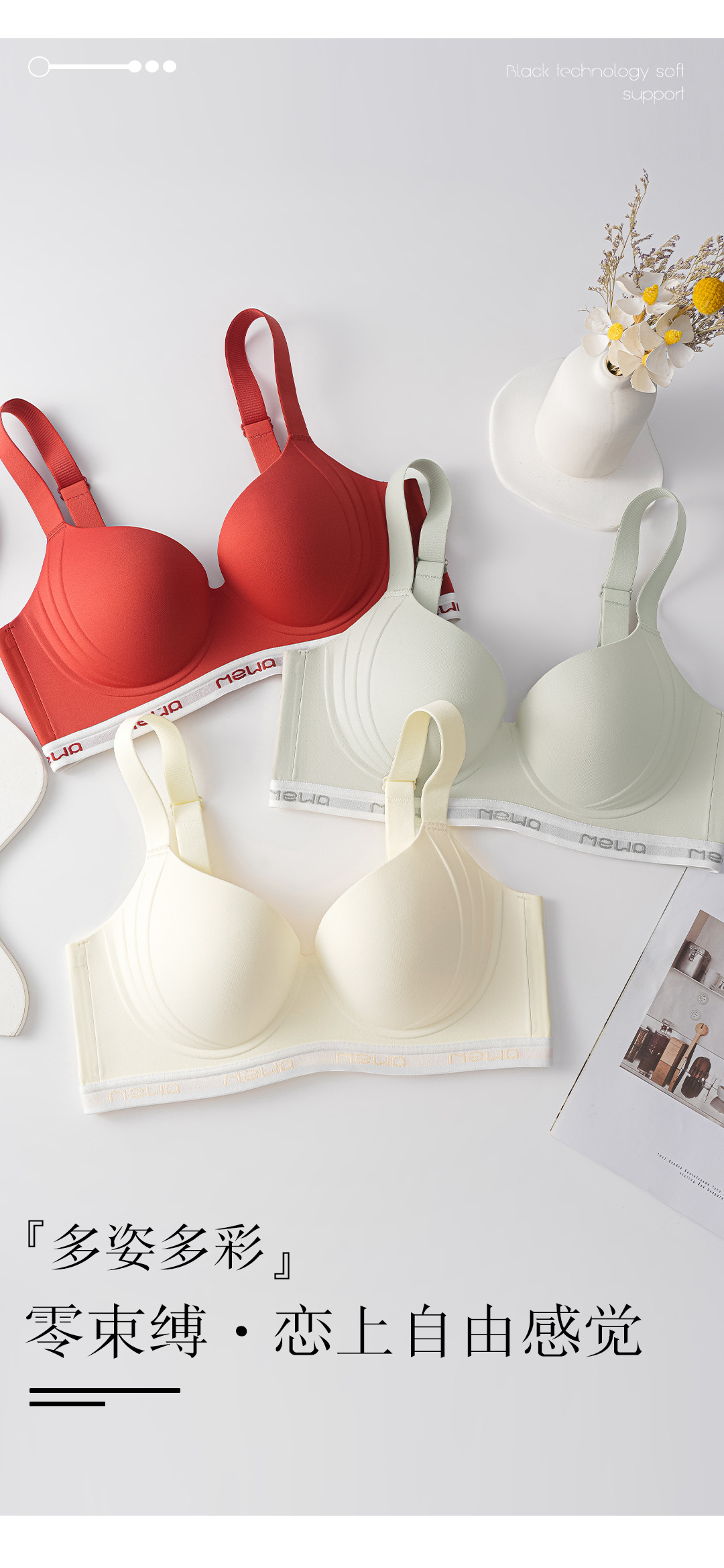 Seamless lingerie for women in summer, thin, large bust, slimming, breast reduction, anti-sagging, large-sized sports shock-absorbing and adjustable bra pic 8