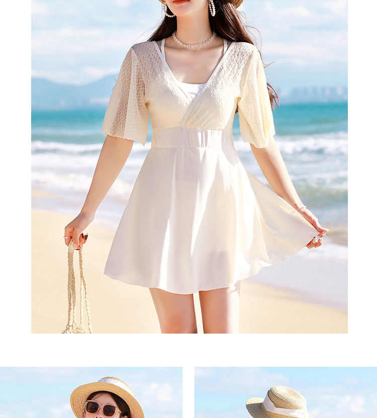 大码泳衣高级感连体平角夏季度假游泳衣遮肚显瘦保守裙式温泉泳装-028470详情12