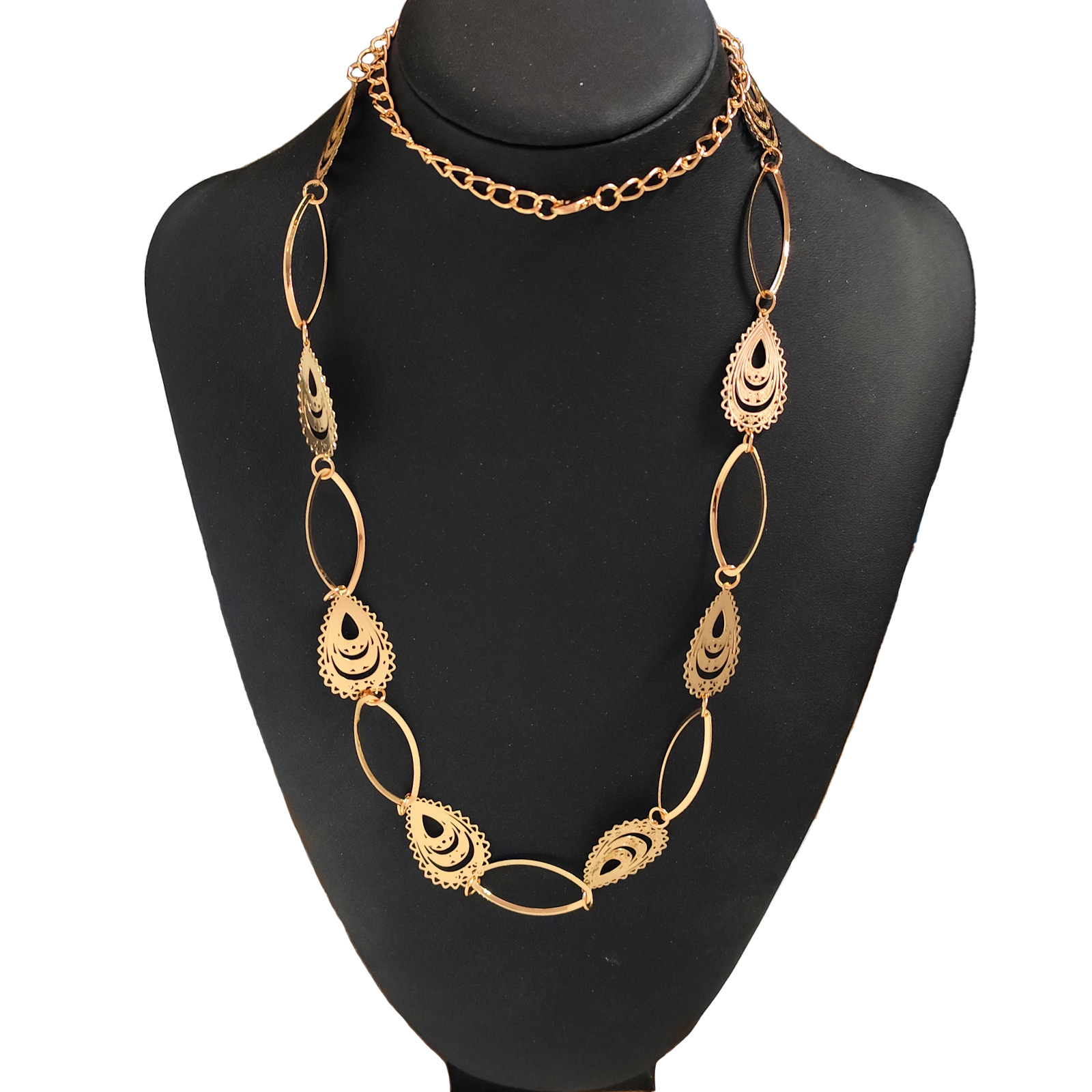 European and American cross-border fashion oval-shaped flower sweater necklace, high-end circular owl necklace, design sense waist chain pic 2