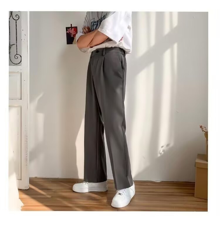 Primavera verano simple recto caída sentido mop pantalones para hombres holgada versión coreana caída sentido pantalones pantalones casuales de pierna ancha vestido formal pic 16
