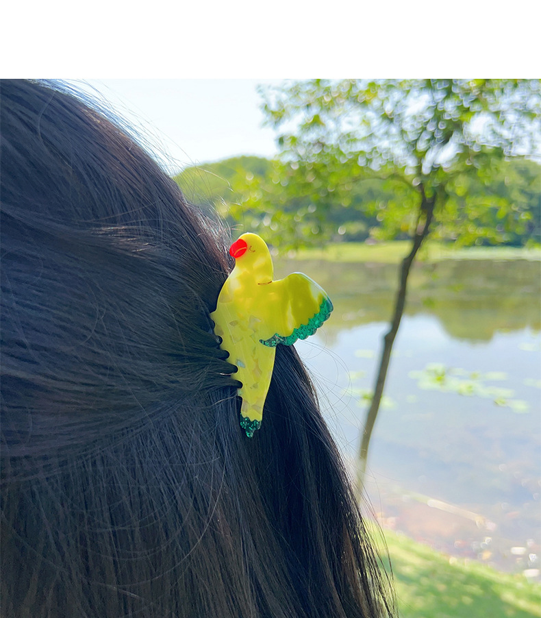 柏菲雅高级感鹦鹉拼接醋酸抓夹春夏小清新鲨鱼夹卡通动物发饰头饰详情10