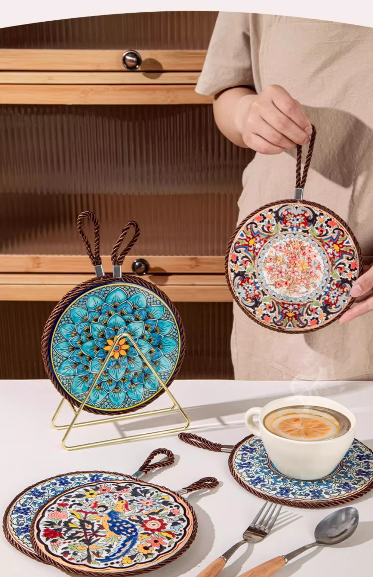 国潮复古隔热垫耐高温砂锅防烫垫珐琅锅垫子陶瓷新中式餐桌防滑餐盘垫详情20