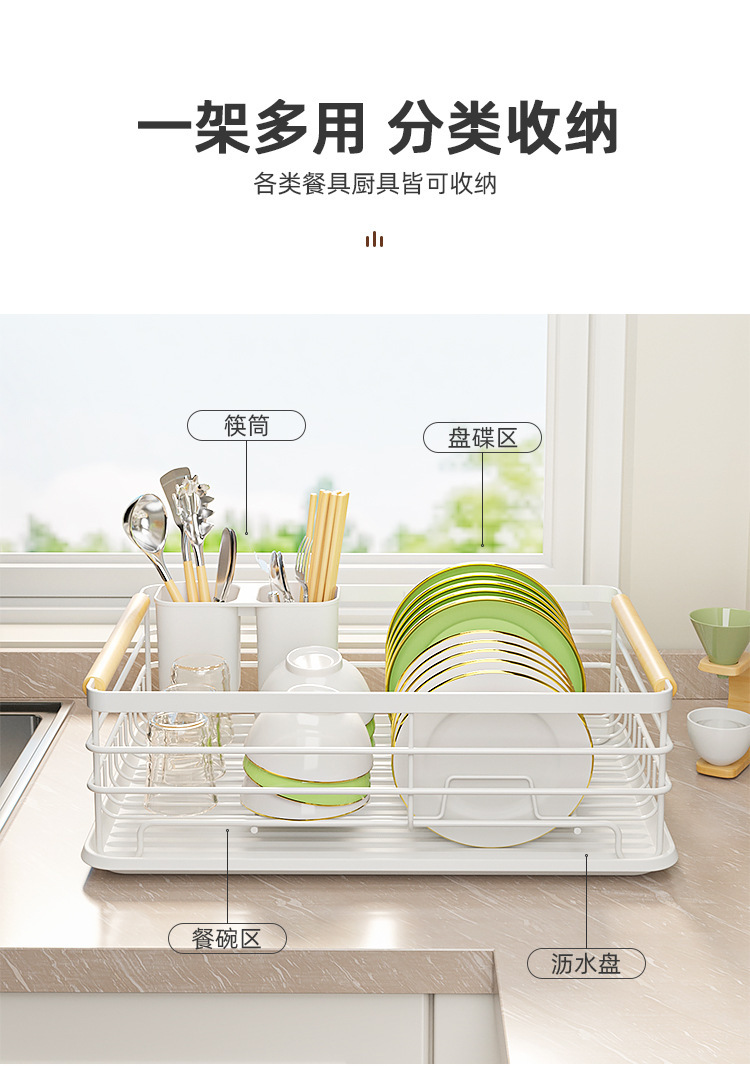 厨房台面白色单层盘子架沥水碗架多功能餐具收纳架碗架子置物架详情3