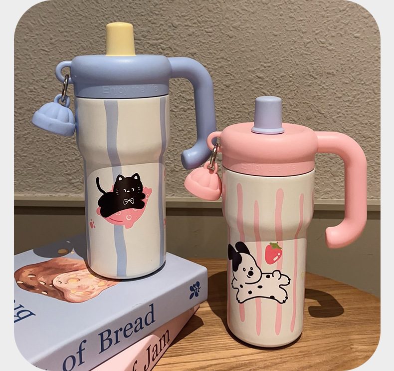 新款卡通保温杯可爱小猫大容量冰霸杯高颜值女生手柄杯吸管杯详情17