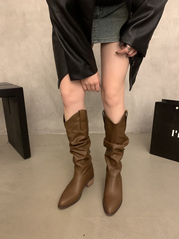 欧美时尚增高显瘦褶皱堆堆长筒骑士靴2025年新款秋冬季西部马丁靴详情4