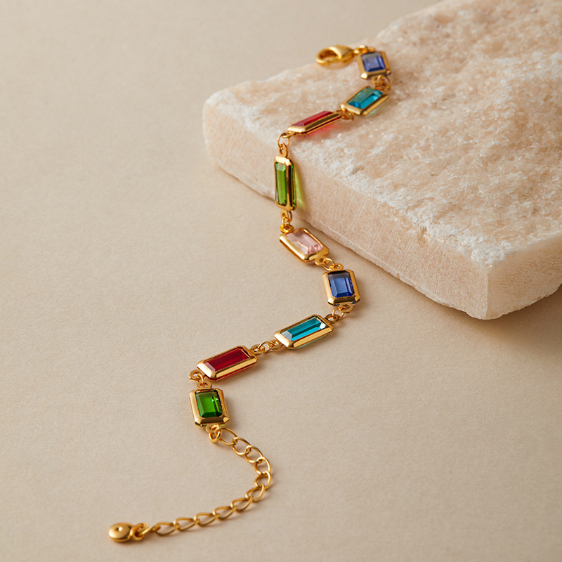 多巴胺手链跨境爱心设计小众几何水滴方形玻璃钻度假风小清新手饰详情41