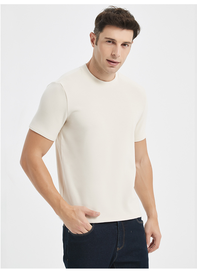 Genuine Fleece Yifei warm short-sleeved T-shirt for men, round-neck long-staple cotton acrylic 5A antibacterial winter warm T-shirt for men pic 53