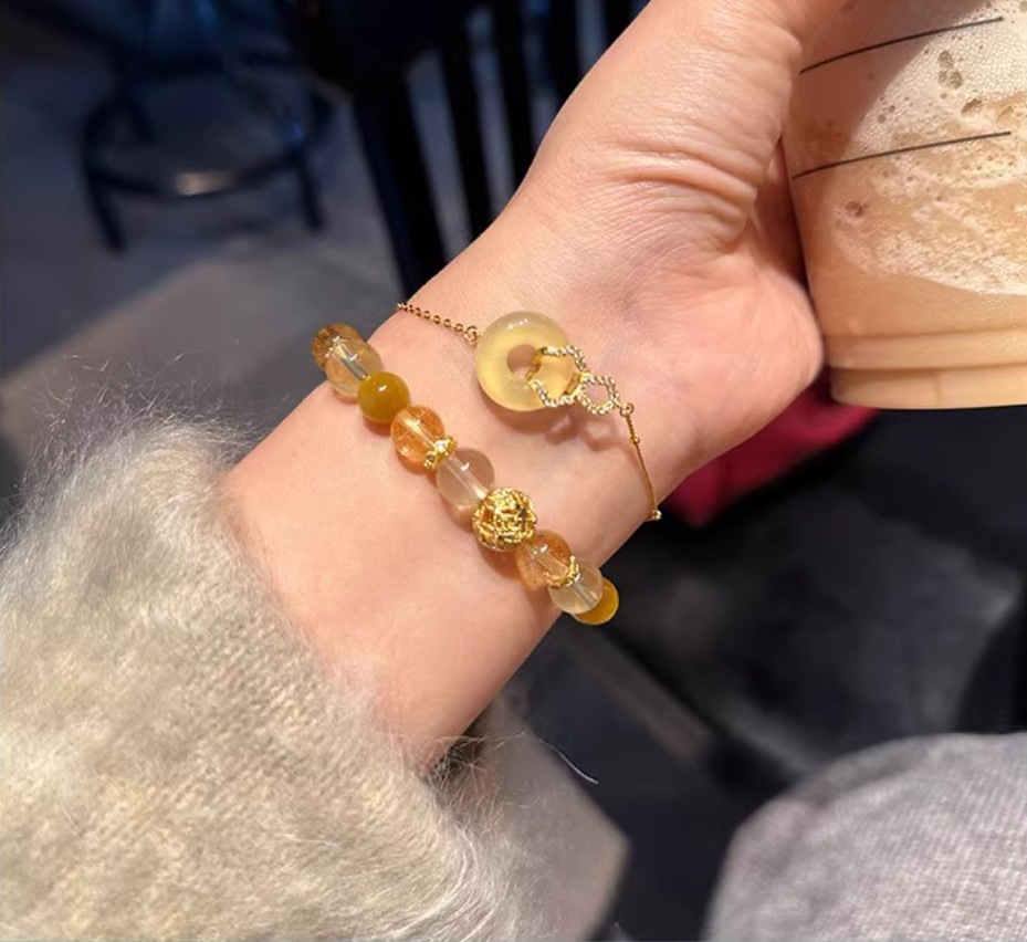 金发晶黄水晶手链黄虎眼石小众设计感黄镂空绣球手串闺蜜生日礼物详情19