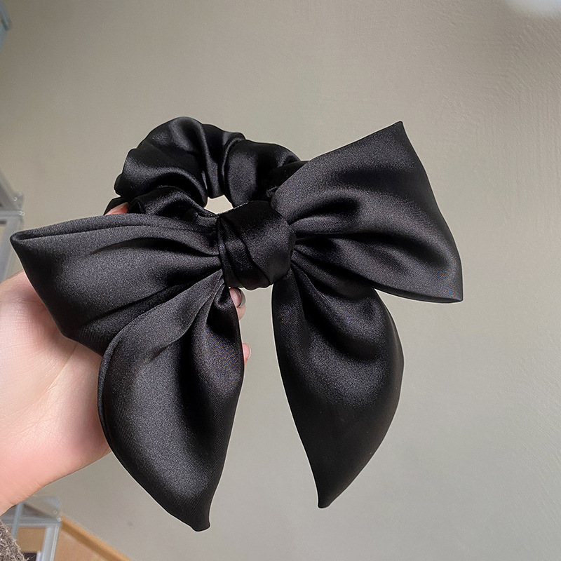 Elegant and high-end hair tie, black satin oversized bow hair band, sweet and charming high ponytail hair tie and headwear pic 5