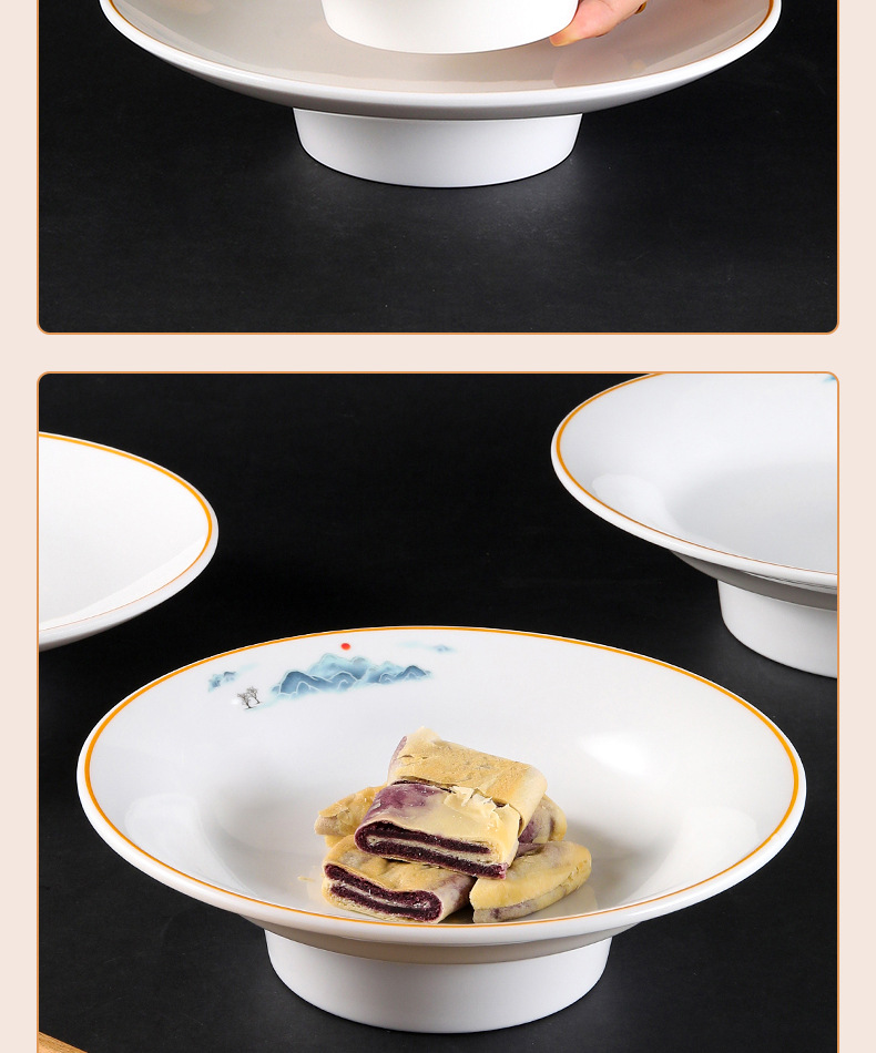 Melamine high foot plates, commercial hotel restaurant buffet cake and dessert display plates, fruit plates, cold dish plates, plastic pic 11