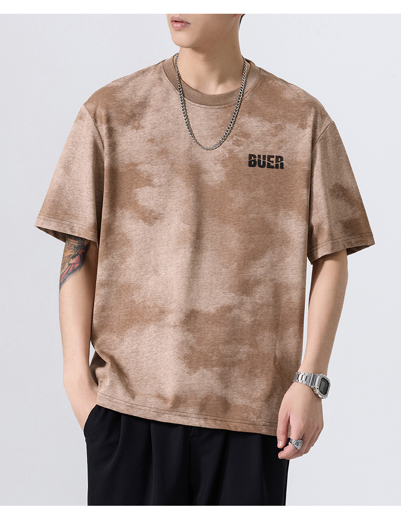 2025夏季新款印花印染t恤美式复古宽松短袖T恤男重磅五分袖体恤详情15